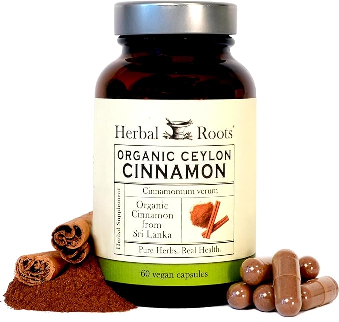 Herbal Roots Organic Ceylon Cinnamon Capsules | USDA Certified Organic - Non-GMO | 60 Organic Vegan Capsules