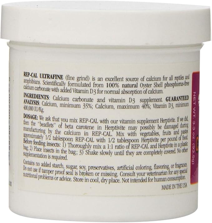 Rep-Cal Phosphorus Free Calcium with Vitamin D3 - Ultrafine Powder 3.3 oz - Pack of 2