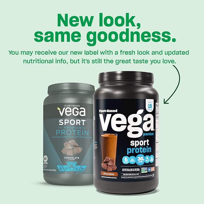 Vega Sport Premium Vegan Protein Powder, Chocolate - 30g Plant Based Protein, 5g BCAAs, Low Carb, Keto, Dairy Free, Gluten Free, Pea Protein for Women & Men, 12 x 1.6 oz Sachets (Packaging May Vary)