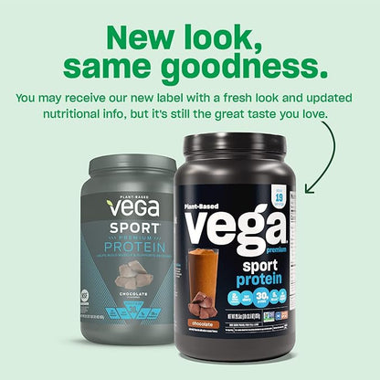 Vega Sport Premium Vegan Protein Powder, Chocolate - 30g Plant Based Protein, 5g BCAAs, Low Carb, Keto, Dairy Free, Gluten Free, Pea Protein for Women & Men, 12 x 1.6 oz Sachets (Packaging May Vary)