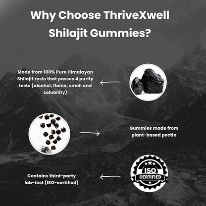 Pure Himalayan Shilajit Resin Potency Gummies Supplement for Men & Women | 1000mg Sugar Free 85+ Trace Minerals | Immumity, Energy, Vitality & Brain | Natural Raspberry Flavor (60 Count)
