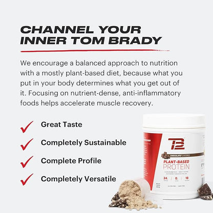 TB12 Plant Based Protein Powder by Tom Brady, 24g of Vegan Pea Protein, Low Sugar, Low Carb, Non-GMO, Meal Replacement, Keto Friendly, Paleo, Sugar Free, Chocolate Flavor (30 Servings/2.25lbs)