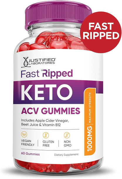 (5 Pack) Fast Ripped Keto ACV Gummies Advanced Formula 1000MG Fast Ripped Keto Gummies Apple Cider Vinegar Formulated with Pomegranate Beet Juice Powder B12 Vegan Non GMO 300 Gummys