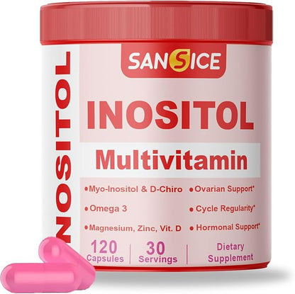 Inositol Multivitamin Capsules, 2000mg Myo-Inositol & 50mg D-Chiro Inositol 40:1 Blend, Inositol Supplement with Omega 3 for Women (120 Capsules)