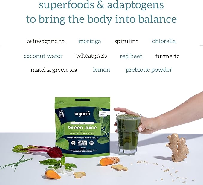 Organifi: GO Packs - Green Juice - Organic Superfood Supplement Powder - 15 Travel Packs - Organic Vegan Greens - Hydrates and Revitalizes