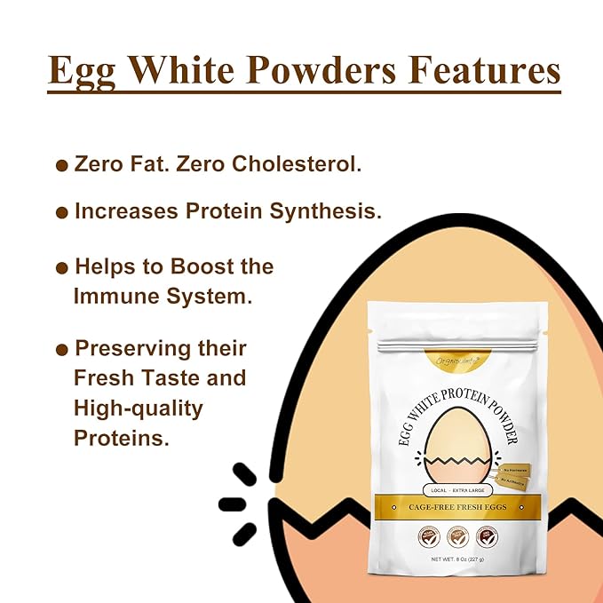 Orgnisulmte Egg White Protein Powder 8 Oz, Pasteurized Dried Egg Whites Protein, Gluten-Free, Non-GMO, Unflavored, Free Range High Whip for Baking, Desserts 227g