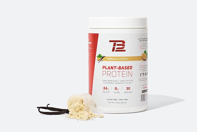 TB12 Plant Based Protein Powder by Tom Brady, 24g of Vegan Pea Protein, Low Sugar, Low Carb, Non-GMO, Meal Replacement, Keto Friendly, Paleo, Sugar Free, Vanilla Flavor (30 Servings/2.12lbs)