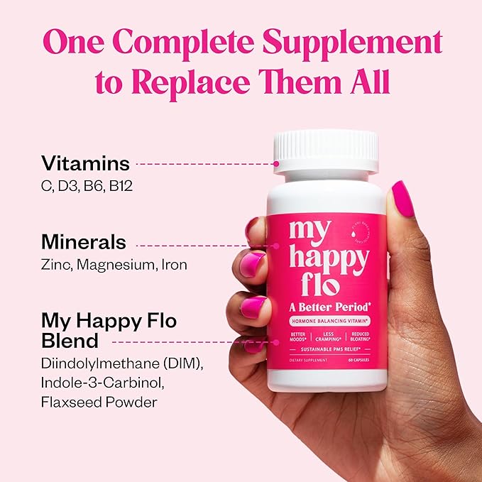 PMS Support Supplement for Women with Iron, PMS Relief Hormone Support for Women, 10-in-1 PMDD Supplements for Women | DIM & I3C Indole-3-Carbinol for Cramp Relief, Heavy Flow - 60 Caps