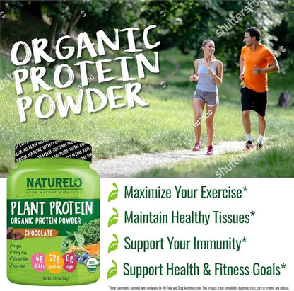 NATURELO Plant Protein Powder, Chocolate, 22g Protein - Non-GMO, Vegan, No Gluten, Dairy, or Soy - No Artificial Flavors, Synthetic Coloring, Preservatives, or Additives - 20 Servings