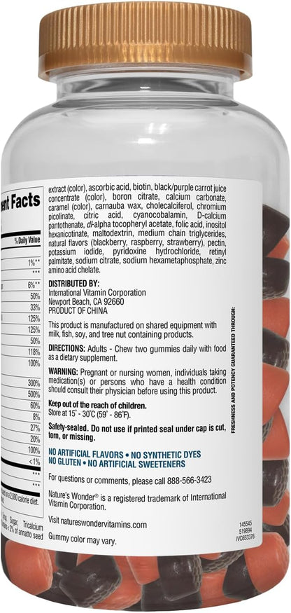 Nature's Wonder Women's Multivitamin Gummies, Supports Energy, Metabolism, Bone and Immune System Health with Vitamins A,C,D,B6, B12, Biotin, Folic Acid, 75 Day Supply, 150 Count