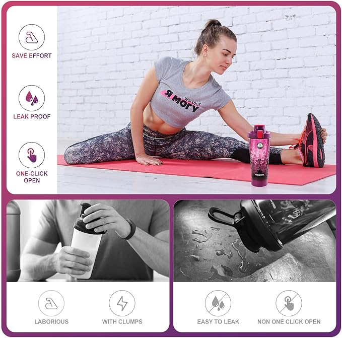 Electric Protein Shaker Bottle, Lockable Electric Blender Cup, 24oz Tritan USB Rechargeable Mixer, Portable Blender Shaker Cups for Protein Shakes for Women Men, Purple