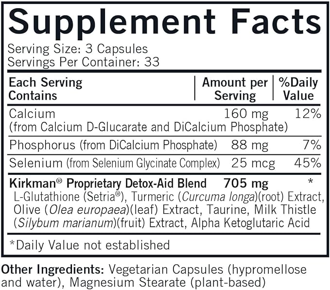 Kirkman - Detox-Aid Advanced Formula - 100 Capsules - Antioxidant Support - Helps Remove Toxins - Hypoallergenic