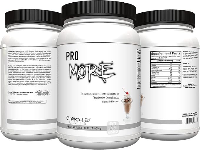 CONTROLLED LABS PROmore Protein Powder (27 Servings) - 24g Protein Per Scoop - 94% Sugar-Free, Premium Smooth-Drink Formula (Chocolate Ice Cream Sundae) (27 Servings, Chocolate Ice Cream Sundae)