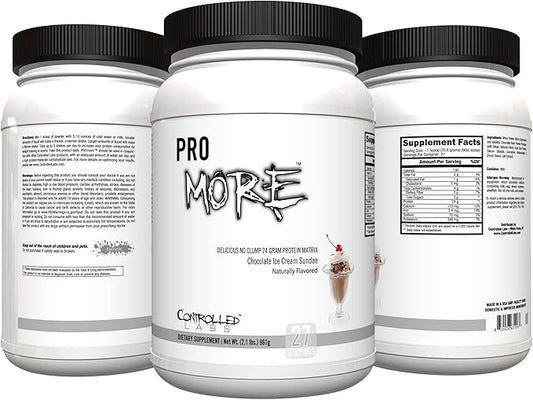 CONTROLLED LABS PROmore Protein Powder (27 Servings) - 24g Protein Per Scoop - 94% Sugar-Free, Premium Smooth-Drink Formula (Chocolate Ice Cream Sundae) (27 Servings, Chocolate Ice Cream Sundae)