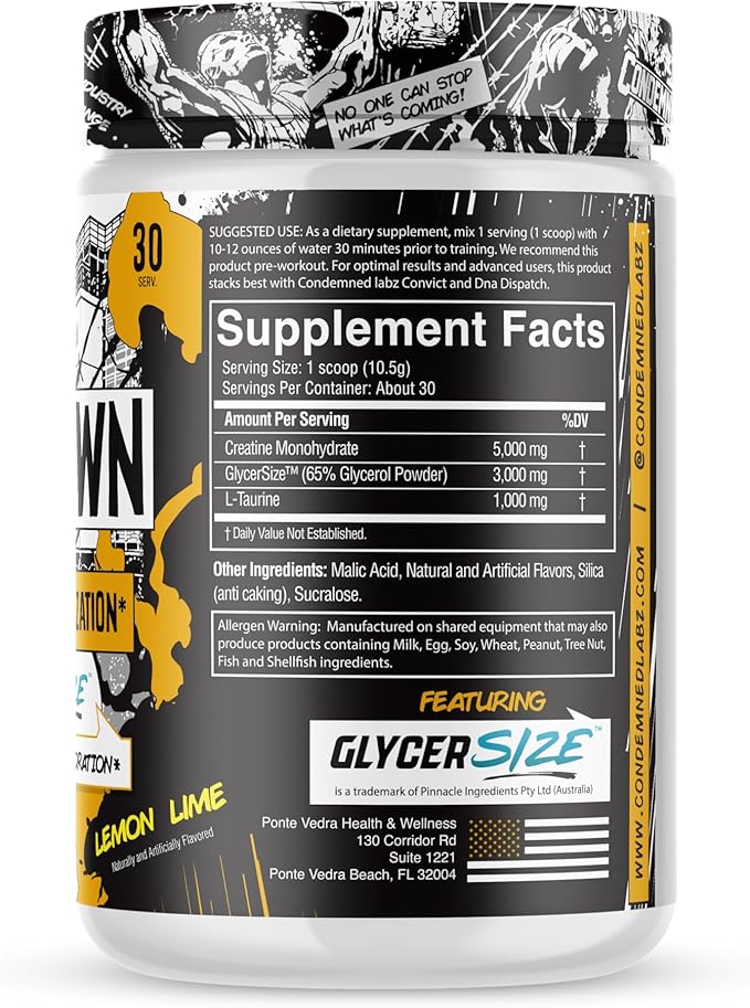 CONDEMNED Labz Locked Down | Creatine Performance Complex | Creatine Monohydrate, Glycerol, Taurine | Enhanced Hydration, Energy & Stamina | 30 Servings (Lemon Lime)