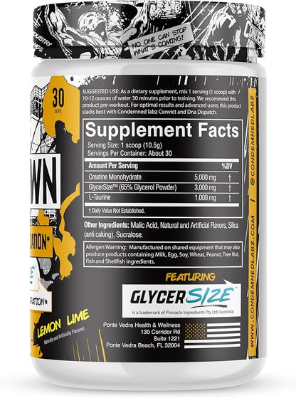 CONDEMNED Labz Locked Down | Creatine Performance Complex | Creatine Monohydrate, Glycerol, Taurine | Enhanced Hydration, Energy & Stamina | 30 Servings (Lemon Lime)