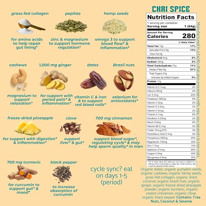Happy Hormone Bars l Protein Cycle Syncing Bars with Organic Ginger l Promotes Hormone Balance l Supports Fertility, Egg Quality, PMS & Sperm Health (28 pack, Cycle Sync Stack (5 chai spice, 9 cherry berry, 14 nutty cacao))