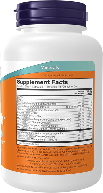 NOW Foods Supplements, Bone Strength™ with Microcrystalline Hydroxyapatite (MCHA), Magnesium and Vitamins C,D and K, 120 Capsules