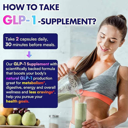 GLP-1 Supplement Support, with Naturally GLP-1 Supplement Probiotic, Hops & Green Tea Extract, GLP 1 Supplement for Gut, Energy, GLP-1 Levels & Overall Health - 120 Capsules
