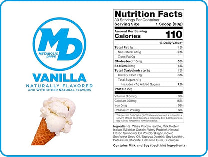 Biotest Metabolic Drive Functional Protein - Whey Isolate/Micellar Casein Blend - Lab-Tested (2lb, Vanilla)