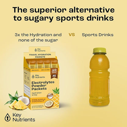 KEY NUTRIENTS Electrolytes Powder Packets - Tropical Pineapple Coconut 40 Pack Hydration Packets - Travel Hydration Powder - No Sugar, No Calories, Gluten Free Keto Electrolytes Powder - Made in USA