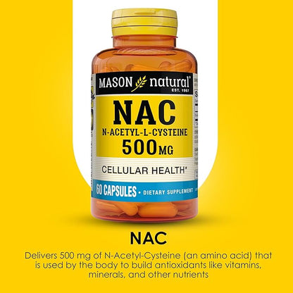 Mason Natura NAC N-Acetyl-L-Cysteine 500 mg, 6 Month Supply, Supports Normal Cellular Health, Immune System Booster for General Wellness, 3 Pack
