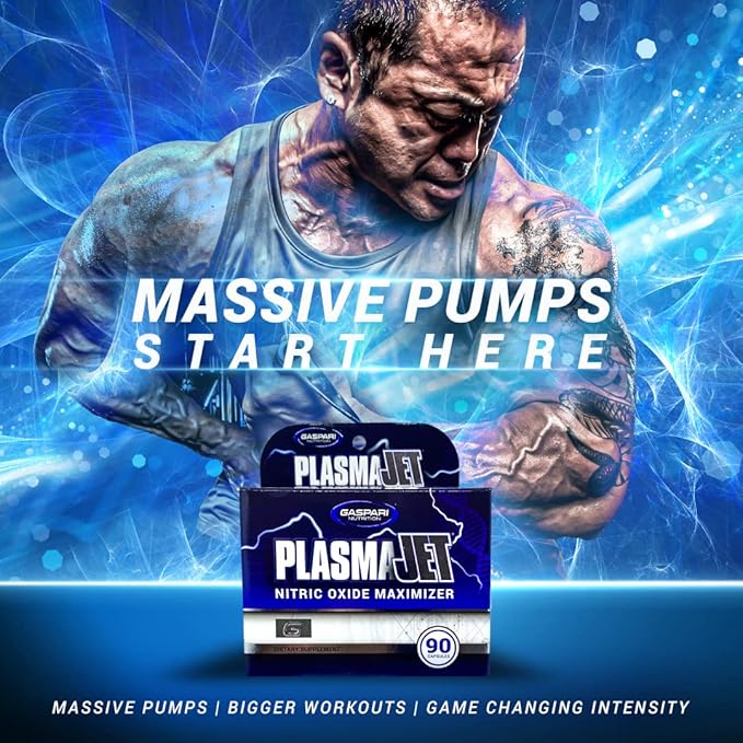 Gaspari Nutrition PlasmaJet, Legendary N.O. Nitric Oxide Maximizer, Increased Lean Mass and Strength, Maximum Vascularity and Vasodilation, 90 Capsule
