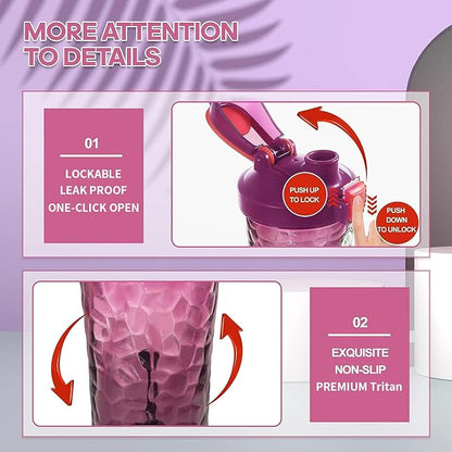 Electric Protein Shaker Bottle, Lockable Electric Blender Cup, 24oz Tritan USB Rechargeable Mixer, Portable Blender Shaker Cups for Protein Shakes for Women Men, Purple