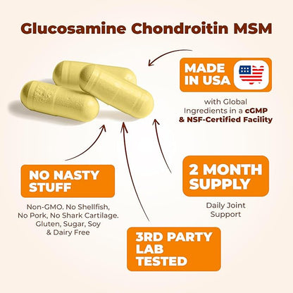 Glucosamine Chondroitin MSM and Turmeric Supplement - Joint Support Supplement for Women & Men with Boswellia & Glucosamine Sulfate 1500mg. Used for Cartilage & Joint Health & Flexibility - 2 Pack
