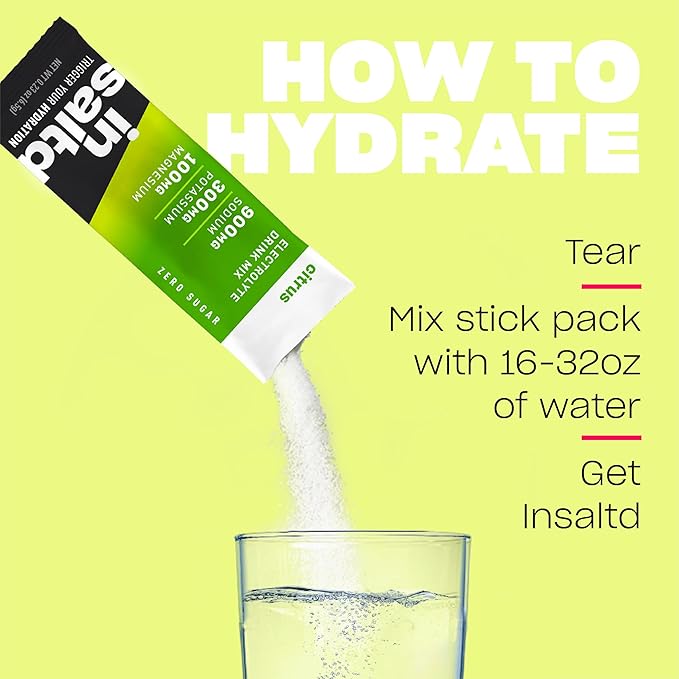 INSALTD™ Sugar Free Electrolytes Powder Packets with No Stevia Aftertaste | High-Potency Hydration Packets | Keto Electrolyte Drinks | Intermittent Fasting Drink Mix | 28 Pack (Citrus)