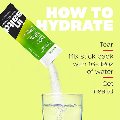 INSALTD™ Sugar Free Electrolytes Powder Packets with No Stevia Aftertaste | High-Potency Hydration Packets | Keto Electrolyte Drinks | Intermittent Fasting Drink Mix | 28 Pack (Citrus)