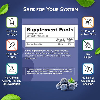 EZ Melts Dissolvable Zinc Supplement 30 mg, Sugar-Free, 2-Month Supply