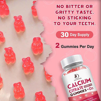 Calcium Citrate 1200mg with Vitamin D3 Gummies, Calcium Gummies with Vitamin D3 for Women & Men, Calcium Magnesium Zinc for Bone Muscle Healthy- Natural White Peach Flavor- 30 Day Supply