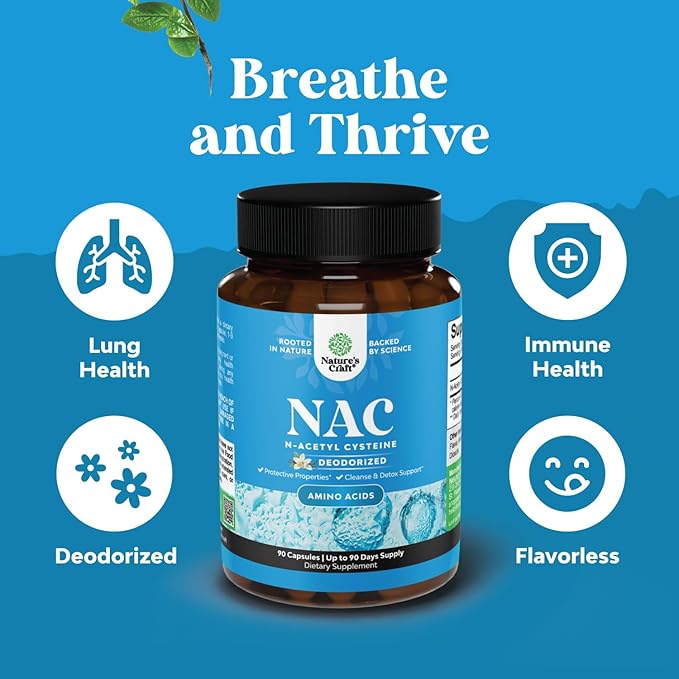 Natures Craft NAC Supplement N-Acetyl Cysteine 600mg- High Absorption NAC 600 mg Capsules Glutathione Precursor for Liver Cleanse Detox Kidney Support Lung Health Immunity and Brain Supplement