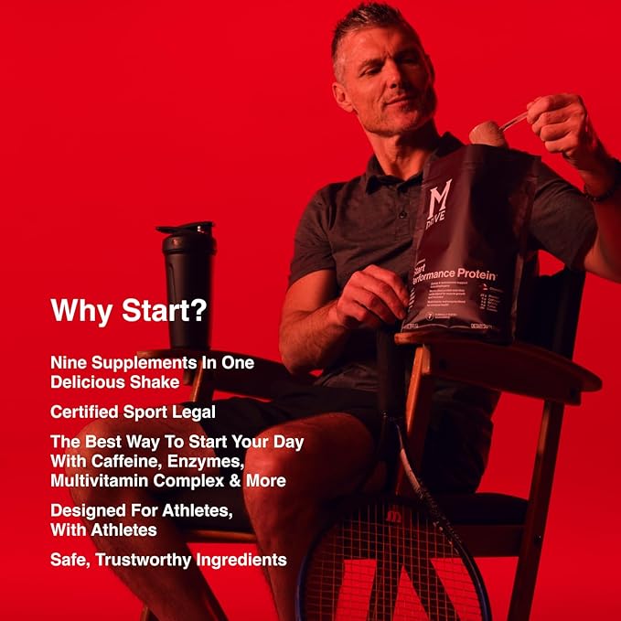 Mdrive Start, 9-in-1 Complete Nutrition and Protein Shake Powder, Supports Energy, Strength, Digestion, Immune Health, Nitric Oxide, Recovery and Reduces Stress - Chocolate Mousse 31.7oz, 30 Servings