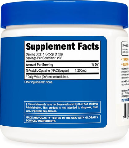 Nutricost N-Acetyl L-Cysteine (NAC) Powder 250 Grams - Vegan NAC, Non-GMO, Gluten Free