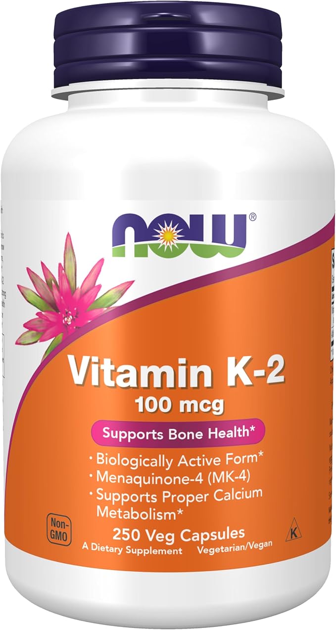 NOW Foods Supplements, Vitamin K-2 100 mcg, Menaquinone-4 (MK-4), Supports Bone Health*, 250 Veg Capsules