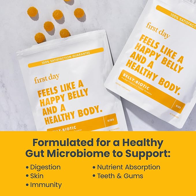 FIRST DAY Kids Tribiotic Gummies – Pre+, Post+, Probiotics & More to Support Growth – 60 Day Supply