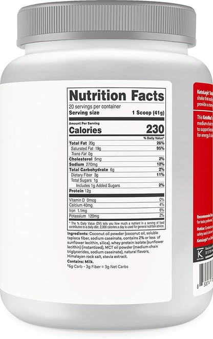 Ketologic Keto Meal Replacement Shake Powder for Optimal Results + MCT Oil + Grass-Fed Whey - Perfectly Formulated Macros for Ketosis - 20 Servings - Vanilla