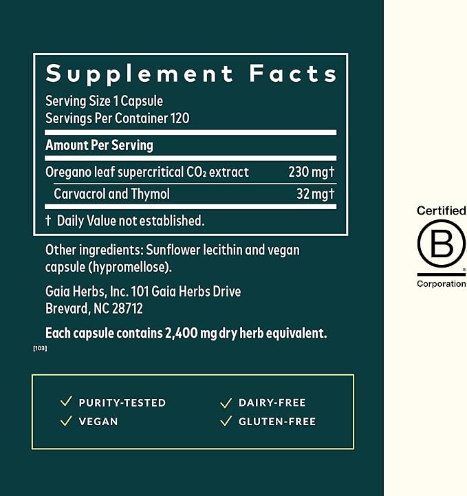 Gaia Herbs, Oil of Oregano, Vegan Liquid Phyto Capsules - Immune and Intestinal Support Supplement for Healthy Digestive Flora, 120-Count (Pack of 1)