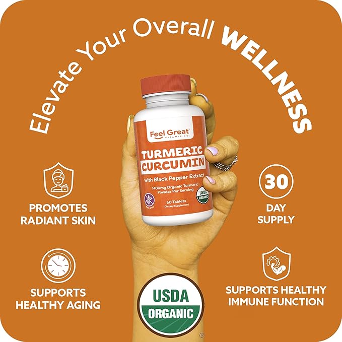 Organic Turmeric Curcumin with Organic Black Pepper 1400 mg - 95% Standardized Curcuminoids & Black Pepper Extract for Better Absorption & Potency - Joint Support - 60 Count