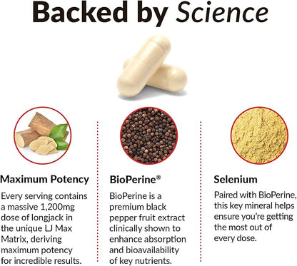 FORCE FACTOR Longjack Tongkat Ali Max, Tongkat Ali for Men, Male Stamina and Vitality Supplement Made with Key Natural Ingredients for Superior Absorption, 1200mg, 120 Capsules, 2-Pack