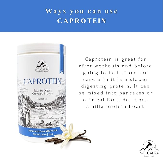 MT. CAPRA SINCE 1928 Caprotein | Casein Protein Concentrate, Fermented Goat Milk Protein from Grass-Fed Pastured Goats, Extremely Easy to Digest - 1 Pound