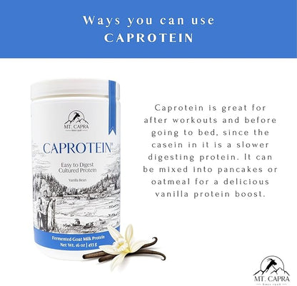 MT. CAPRA SINCE 1928 Caprotein | Casein Protein Concentrate, Fermented Goat Milk Protein from Grass-Fed Pastured Goats, Extremely Easy to Digest - 1 Pound
