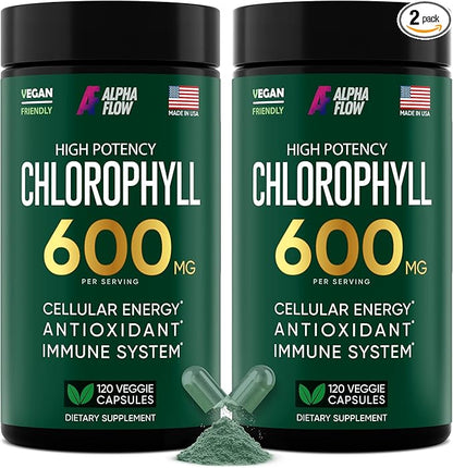 [2 Pack] Chlorophyll Capsules 600mg - Chlorophyll Supplement for Energy & Skin - Chlorophyll for Women & Men - Internal Deodorant - Alternative to Chlorophyll Liquid Drops - 240 Chlorophyll Pills