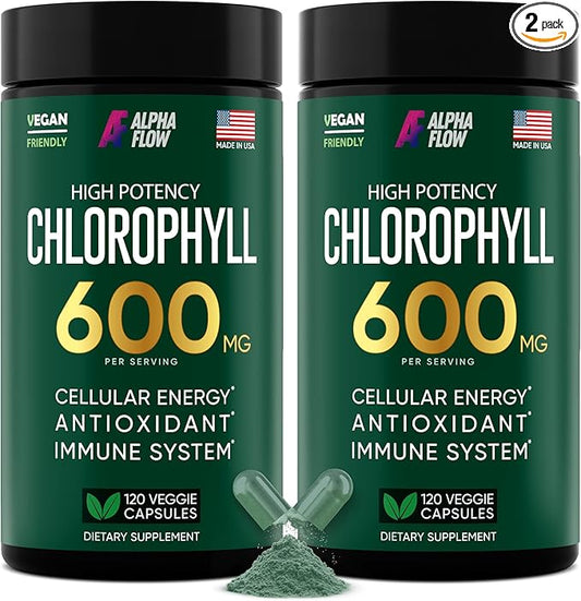 [2 Pack] Chlorophyll Capsules 600mg - Chlorophyll Supplement for Energy & Skin - Chlorophyll for Women & Men - Internal Deodorant - Alternative to Chlorophyll Liquid Drops - 240 Chlorophyll Pills