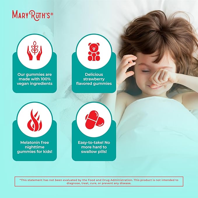 MaryRuth's Kids Nighttime Gummies | Sugar Free | NO Melatonin Gummies with L Theanine, Lemon Balm, Chamomile, Vitamin B6 | Relaxation Support for Kids 2+ | Vegan | Non-GMO | Gluten Free | 60 Count