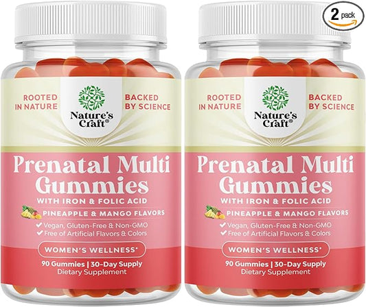 Vegan Prenatal Gummies for Women - Gummy Prenatal Vitamins for Women with Iron Folic Acid and Superfruit Blend - Chewable Prenatal Vitamins for Women Gummy Formula (Pineapple Mango) - 2 Months
