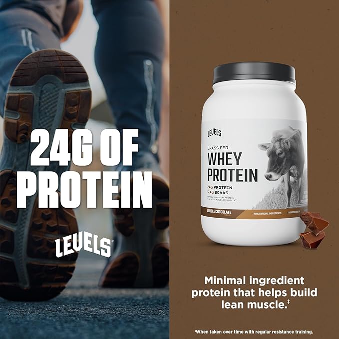 Levels Grass Fed Whey Protein Powder, No Artificials, 24G of Protein, Double Chocolate, 2LB