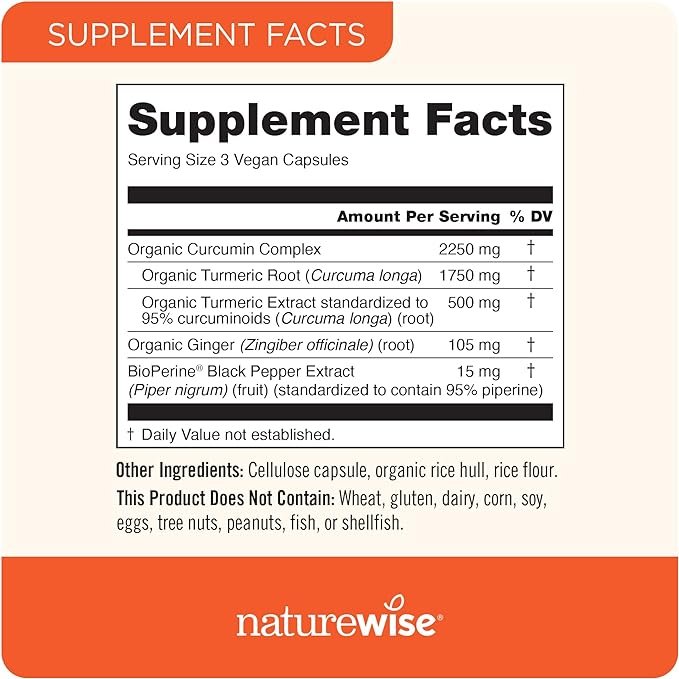 NatureWise Curcumin Turmeric 2250mg | 95% Curcuminoids & BioPerine Black Pepper Extract | Advanced Absorption for Joint Support [2 Month Supply - 180 Count]